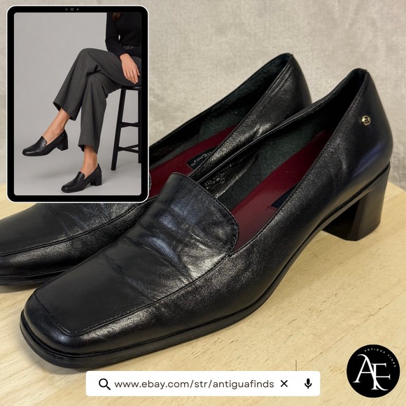 Etienne Aigner Shoes - Etienne Aigner Status Black Leather Square Toe Block Heel Loafer Pumps Women 10M